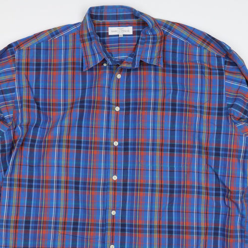 Marks and Spencer Men's Blue XL Classic Plaid Cotton Long Sleeve Shirt
