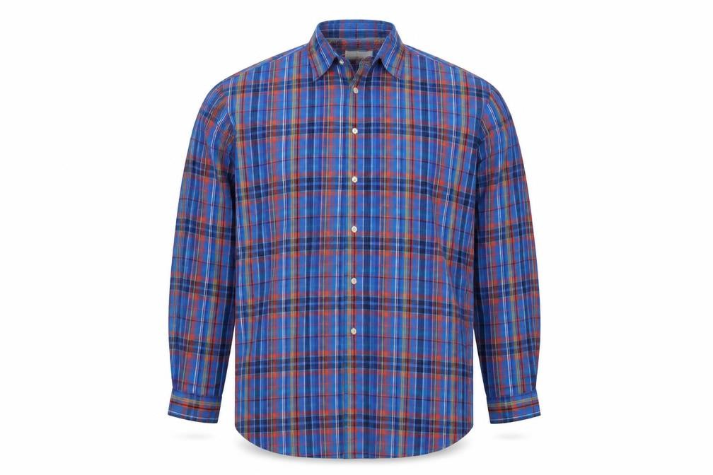 Marks and Spencer Men's Blue XL Classic Plaid Cotton Long Sleeve Shirt