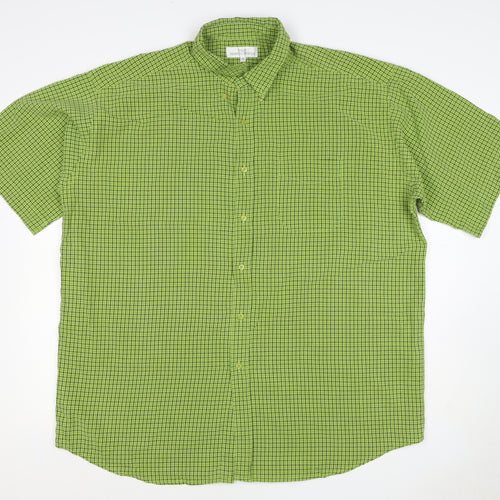 Marks and Spencer Men Green Check XL Short Sleeve Button-Up Shirt