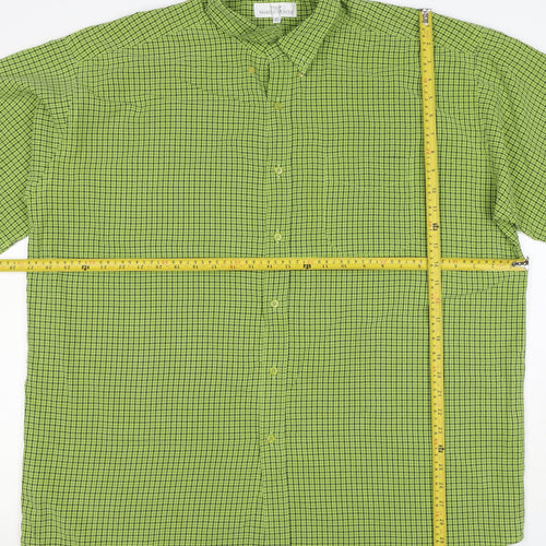 Marks and Spencer Men Green Check XL Short Sleeve Button-Up Shirt