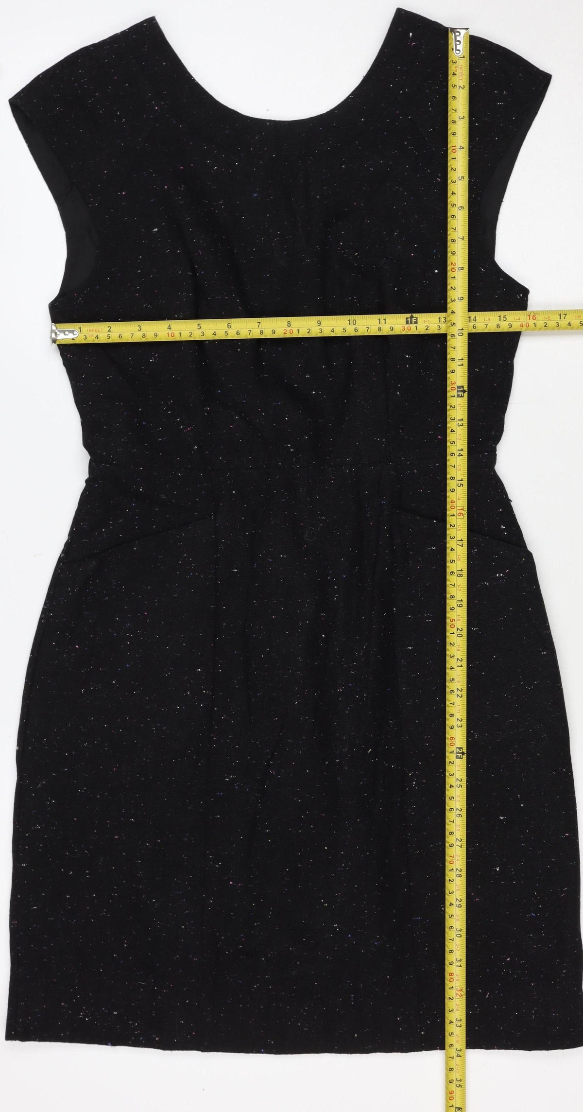 Oliver Bonas Women Black UK 10 Pencil Dress Wool Blend Glitter