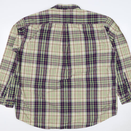 Marks & Spencer Men Green Plaid Cotton XL Long Sleeve Button-Up Shirt
