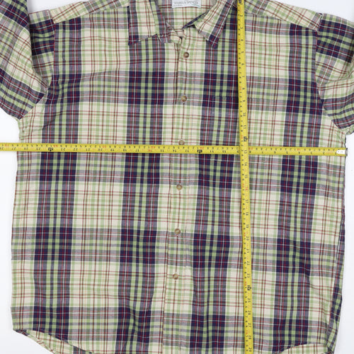 Marks & Spencer Men Green Plaid Cotton XL Long Sleeve Button-Up Shirt