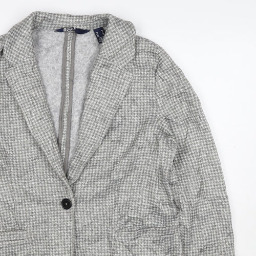 Lands' End Women Grey Houndstooth UK L One Button Blazer Jacket