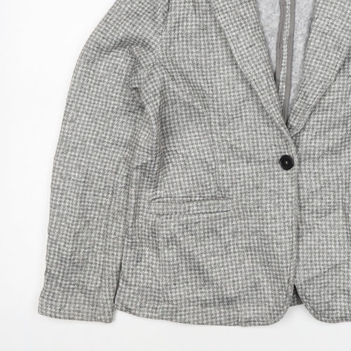 Lands' End Women Grey Houndstooth UK L One Button Blazer Jacket