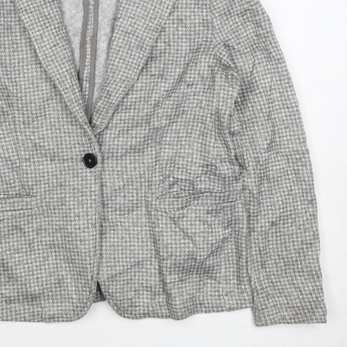 Lands' End Women Grey Houndstooth UK L One Button Blazer Jacket