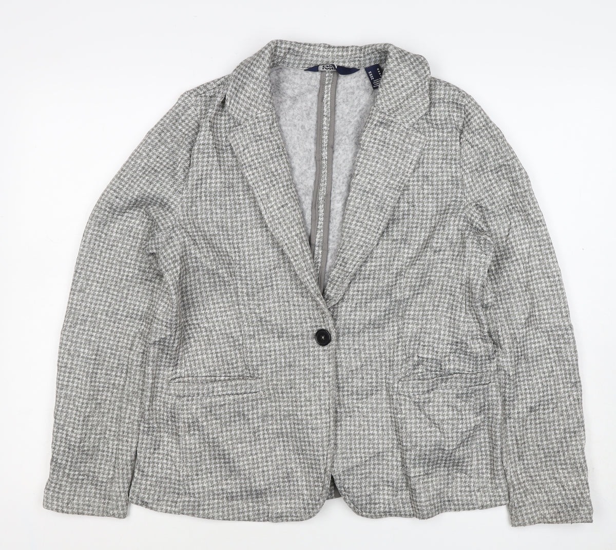 Lands' End Women Grey Houndstooth UK L One Button Blazer Jacket