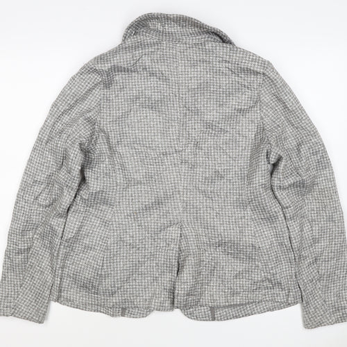 Lands' End Women Grey Houndstooth UK L One Button Blazer Jacket