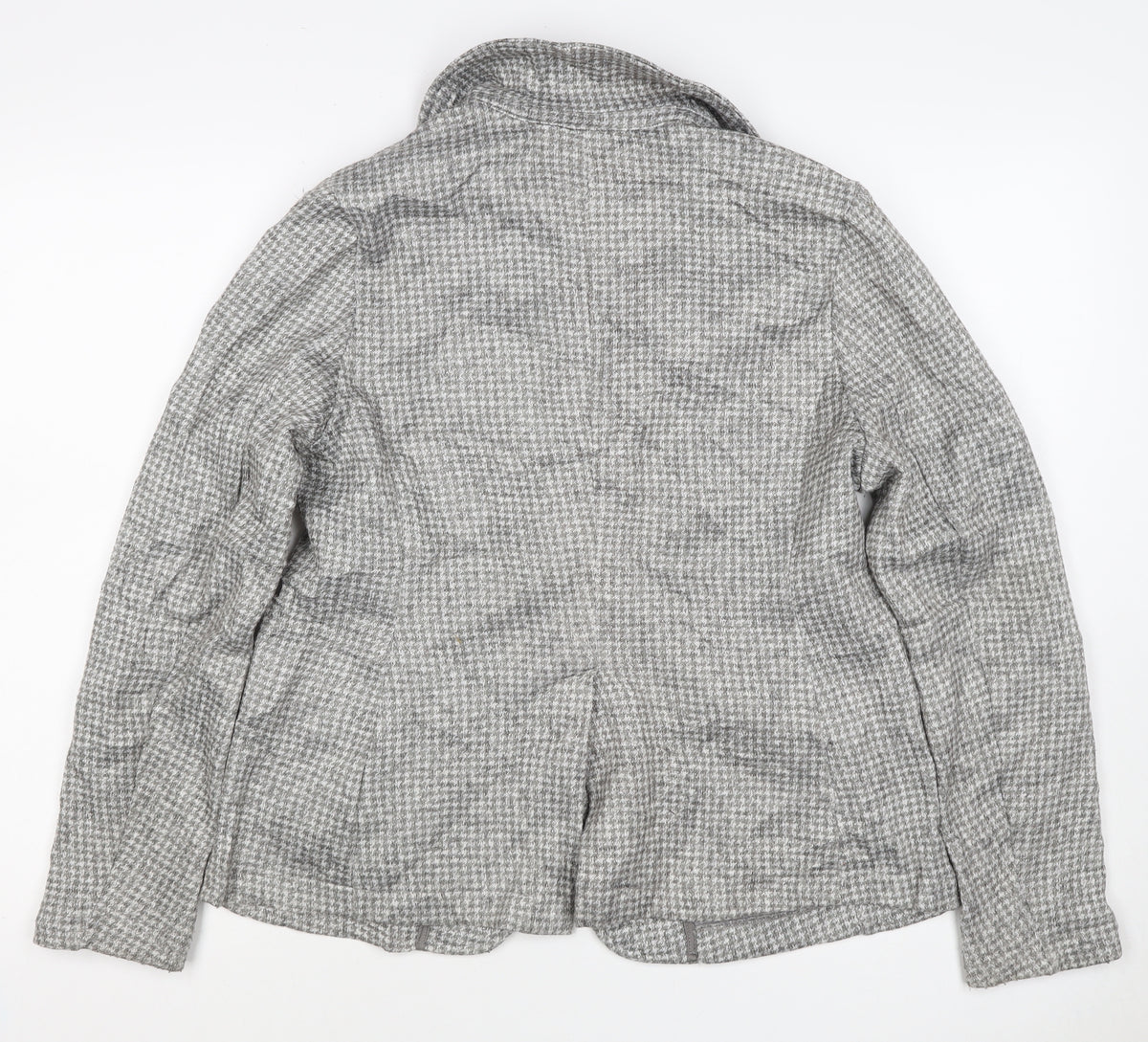 Lands' End Women Grey Houndstooth UK L One Button Blazer Jacket