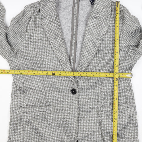 Lands' End Women Grey Houndstooth UK L One Button Blazer Jacket