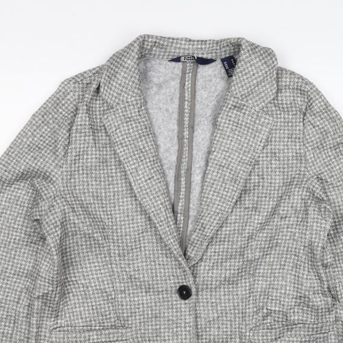 Lands' End Women Grey Houndstooth UK L One Button Blazer Jacket