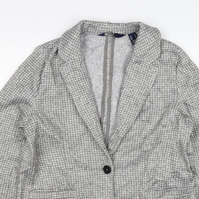 Lands' End Women Grey Houndstooth UK L One Button Blazer Jacket