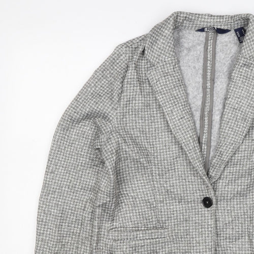Lands' End Women Grey Houndstooth UK L One Button Blazer Jacket