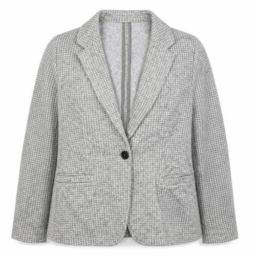 Lands' End Women Grey Houndstooth UK L One Button Blazer Jacket