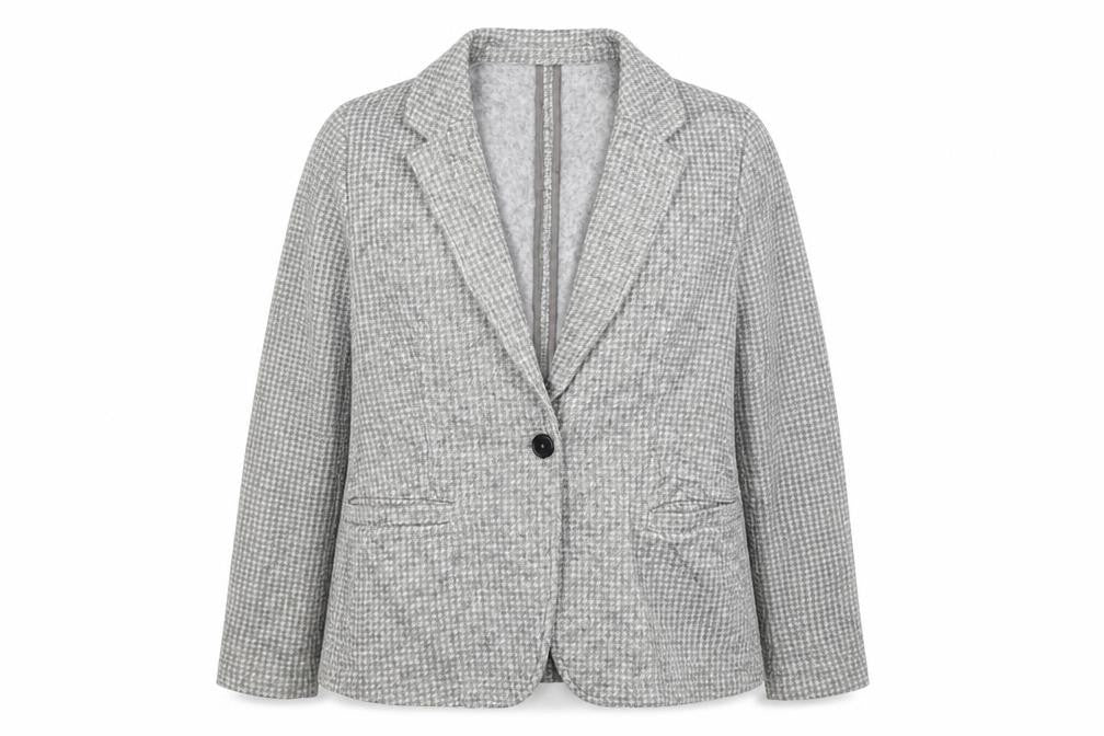 Lands' End Women Grey Houndstooth UK L One Button Blazer Jacket