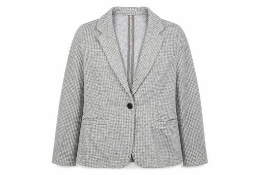 Lands' End Women Grey Houndstooth UK L One Button Blazer Jacket
