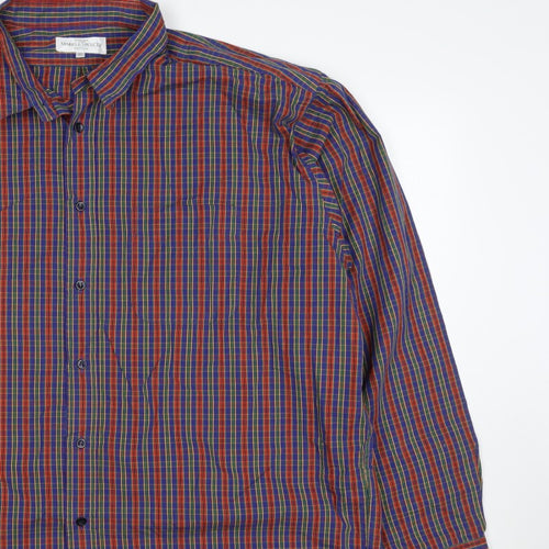 Marks & Spencer Men Multicoloured XL Plaid Cotton Button-Down Shirt