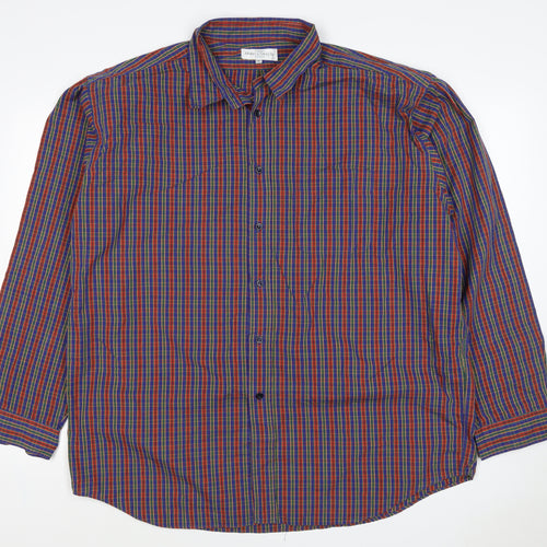 Marks & Spencer Men Multicoloured XL Plaid Cotton Button-Down Shirt