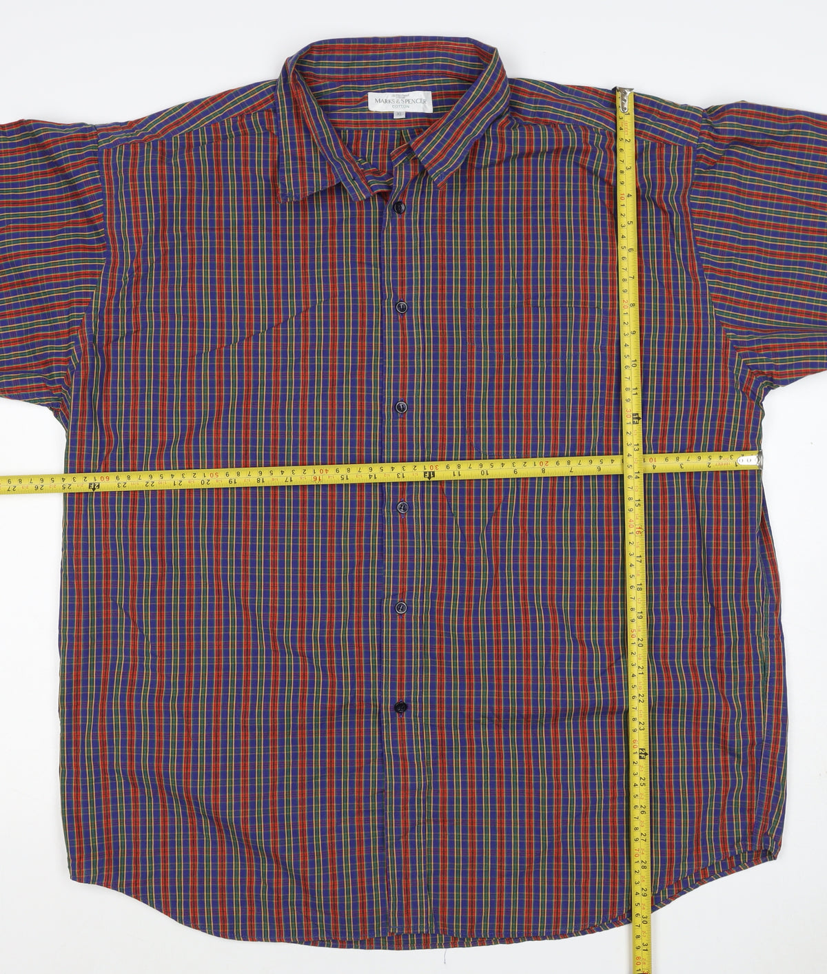 Marks & Spencer Men Multicoloured XL Plaid Cotton Button-Down Shirt