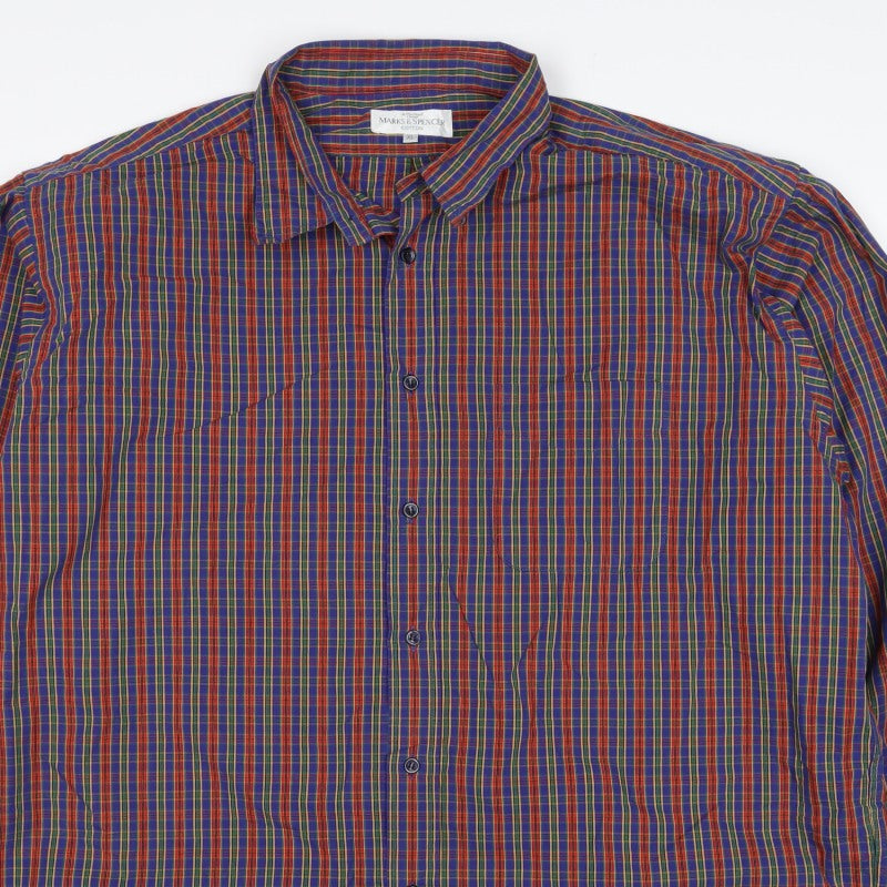 Marks & Spencer Men Multicoloured XL Plaid Cotton Button-Down Shirt