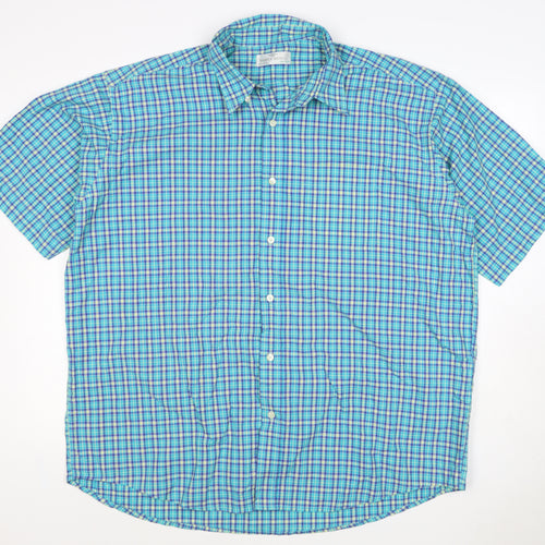 Marks and Spencer Men’s Blue Check XL Non-Iron Short Sleeve Shirt