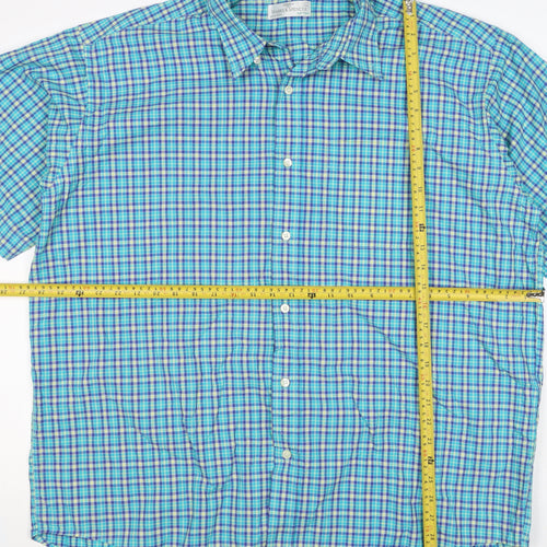 Marks and Spencer Men’s Blue Check XL Non-Iron Short Sleeve Shirt