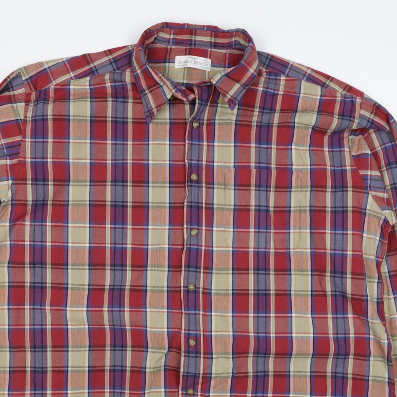 Marks & Spencer Men’s XL Multicolour Plaid Cotton Button Down Shirt
