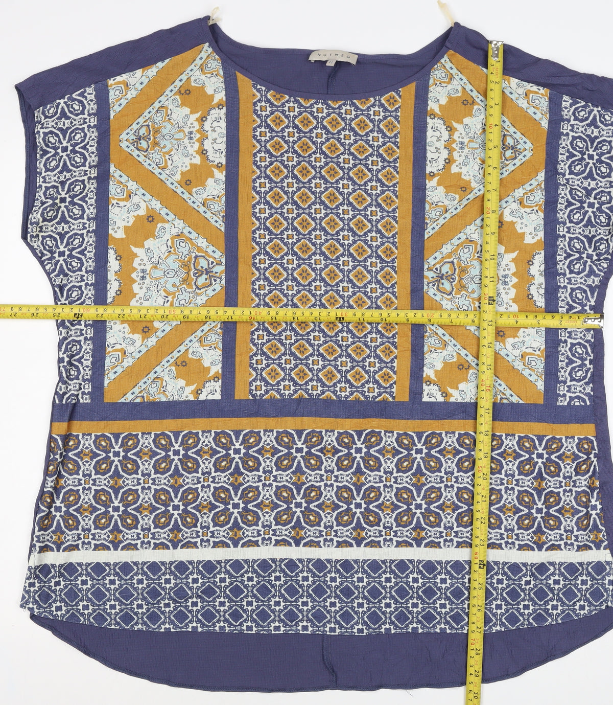 Brand and care label for Nutmeg Women Multicoloured Geometric Tunic Top UK 22 Short Sleeve