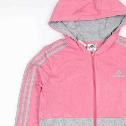 adidas Girls Pink Grey 11-12 Years Full Zip Colourblock Hoodie