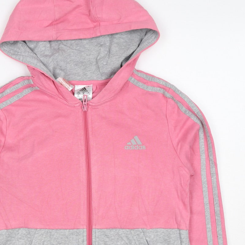adidas Girls Pink Grey 11-12 Years Full Zip Colourblock Hoodie