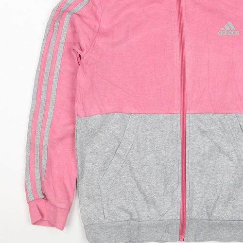 adidas Girls Pink Grey 11-12 Years Full Zip Colourblock Hoodie