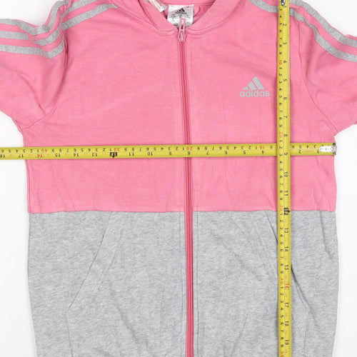adidas Girls Pink Grey 11-12 Years Full Zip Colourblock Hoodie