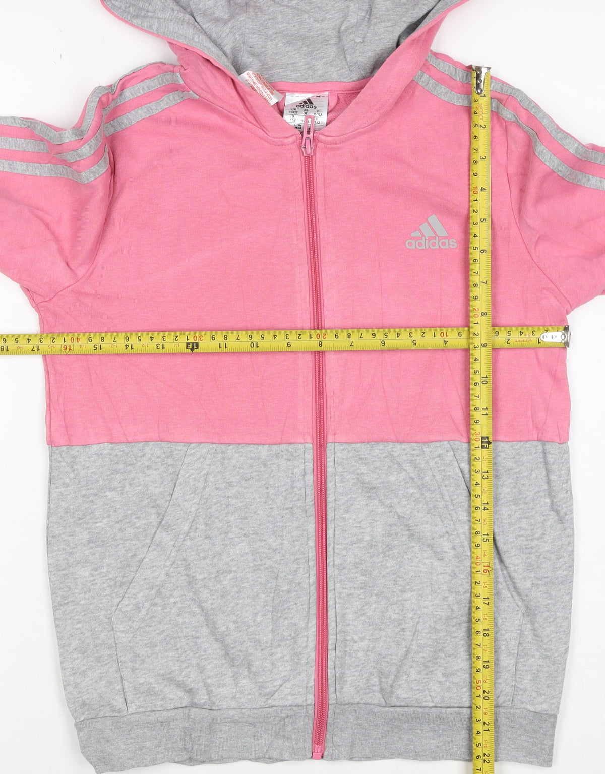 adidas Girls Pink Grey 11-12 Years Full Zip Colourblock Hoodie