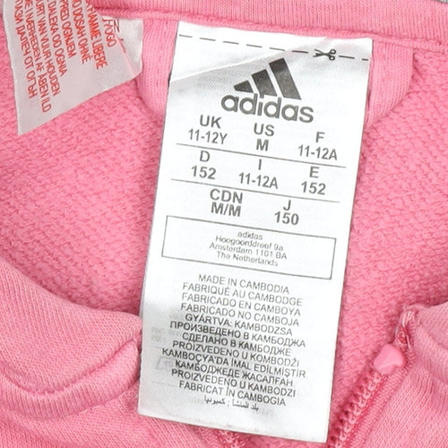 adidas Girls Pink Grey 11-12 Years Full Zip Colourblock Hoodie