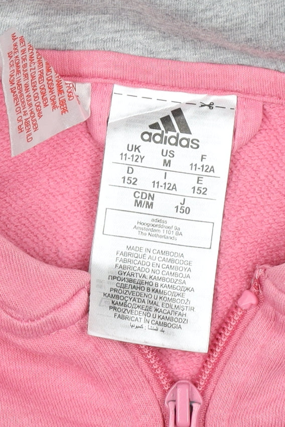 adidas Girls Pink Grey 11-12 Years Full Zip Colourblock Hoodie