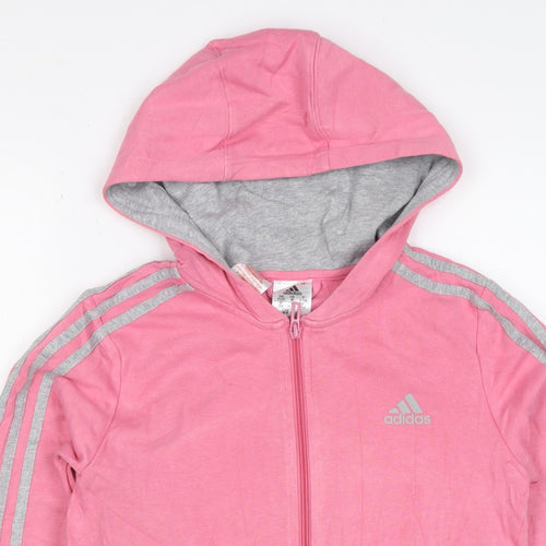 adidas Girls Pink Grey 11-12 Years Full Zip Colourblock Hoodie