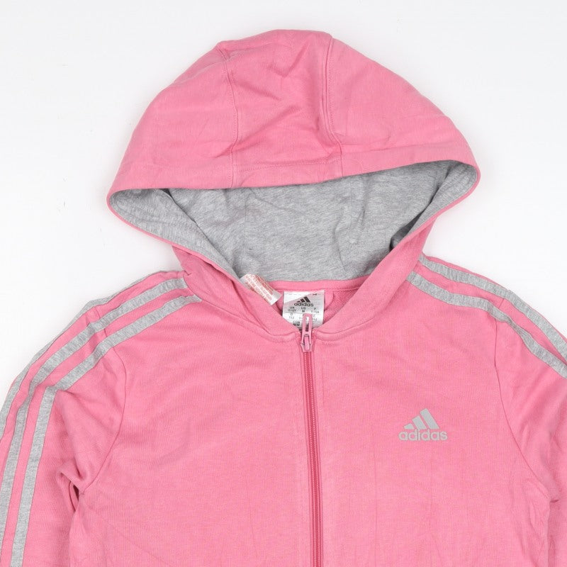 adidas Girls Pink Grey 11-12 Years Full Zip Colourblock Hoodie