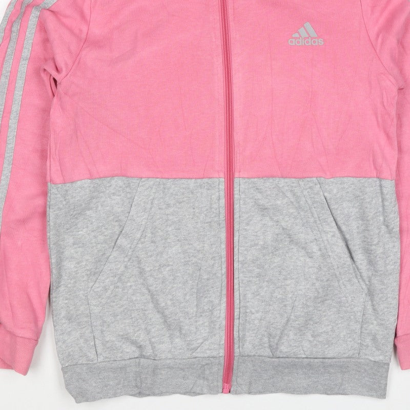 adidas Girls Pink Grey 11-12 Years Full Zip Colourblock Hoodie