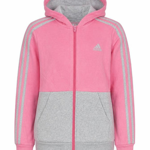 adidas Girls Pink Grey 11-12 Years Full Zip Colourblock Hoodie