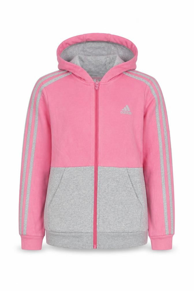 adidas Girls Pink Grey 11-12 Years Full Zip Colourblock Hoodie