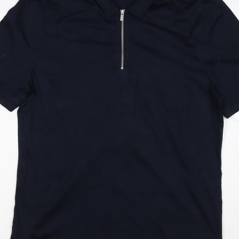 Autograph Men’s Blue M Supima Cotton 1/4 Zip Short Sleeve Polo