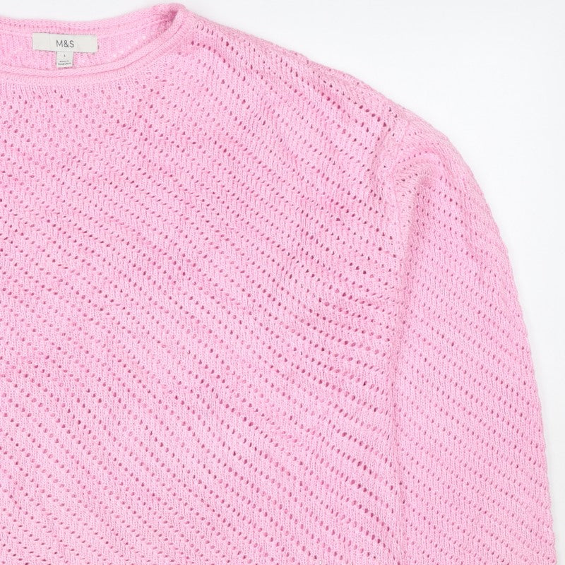 Additional view of Marks and Spencer Women Pink L Open Knit Crew Neck Jumper