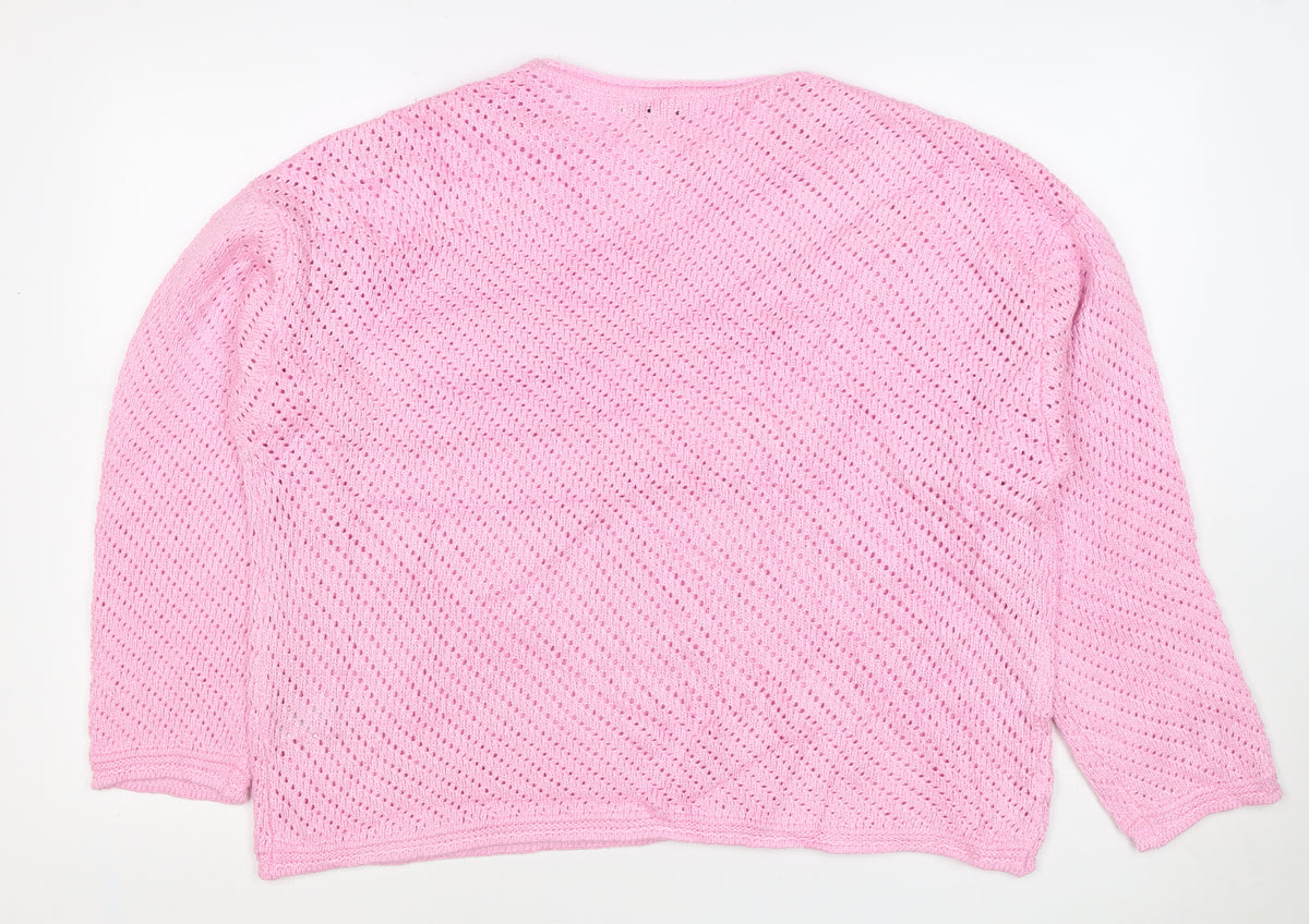 Close-up detail of Marks and Spencer Women Pink L Open Knit Crew Neck Jumper