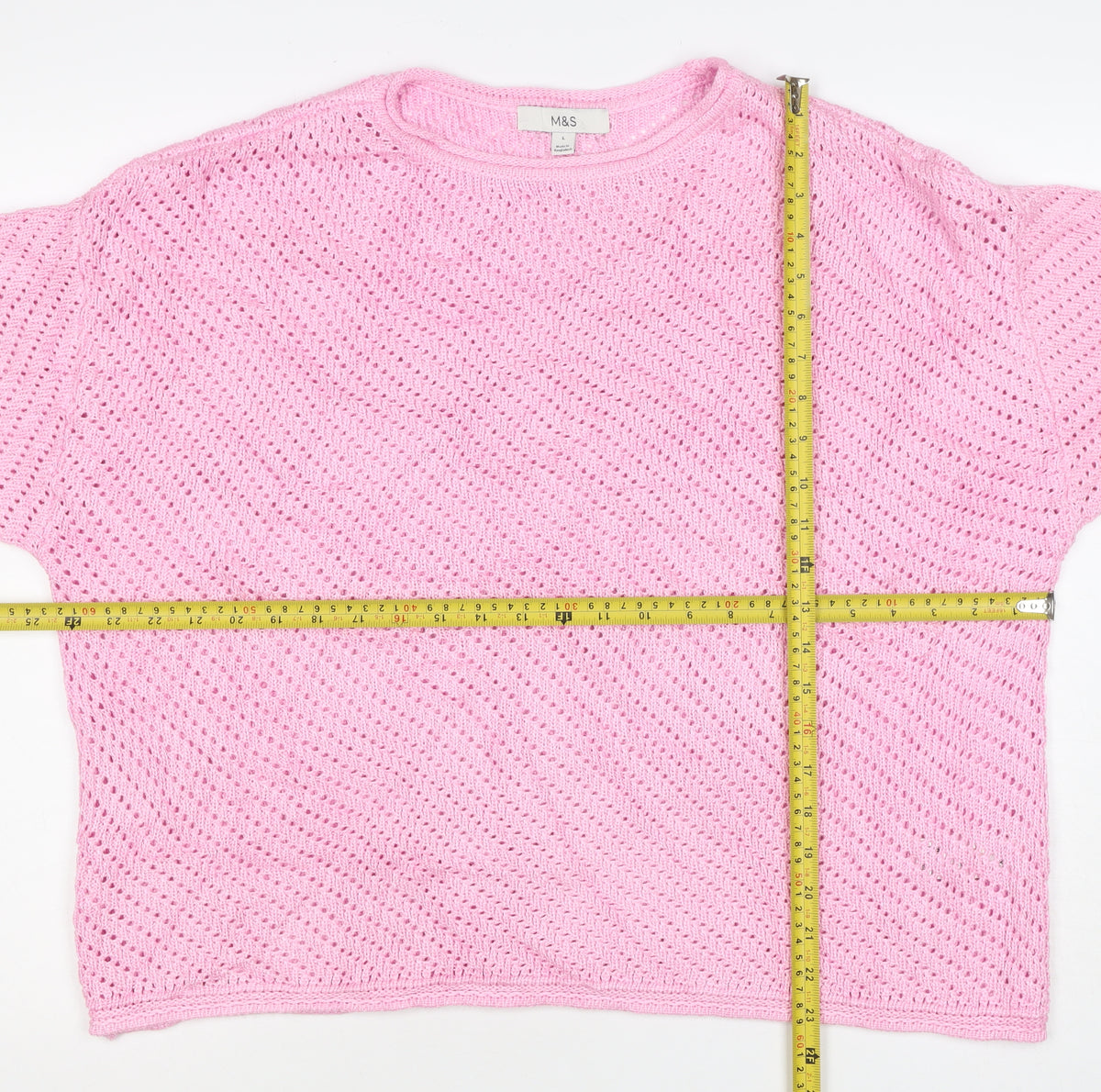 Brand and care label for Marks and Spencer Women Pink L Open Knit Crew Neck Jumper