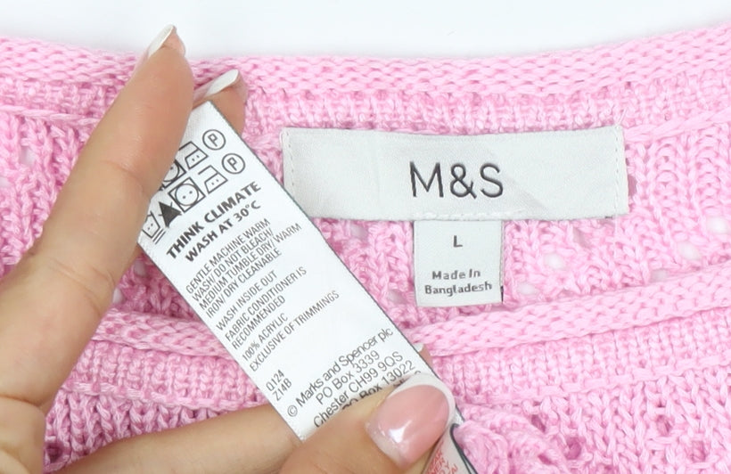 Additional view of Marks and Spencer Women Pink L Open Knit Crew Neck Jumper