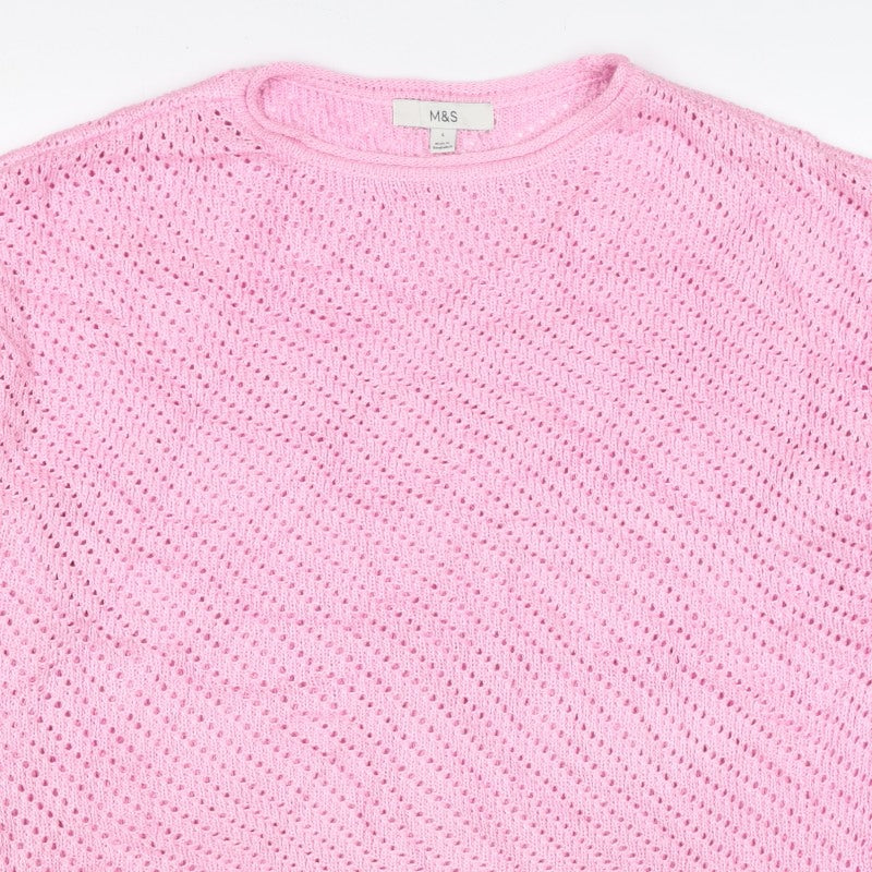 Additional view of Marks and Spencer Women Pink L Open Knit Crew Neck Jumper