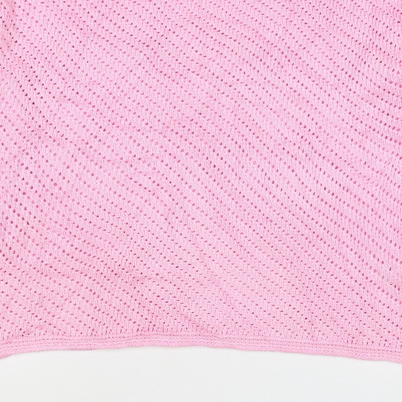 Additional view of Marks and Spencer Women Pink L Open Knit Crew Neck Jumper