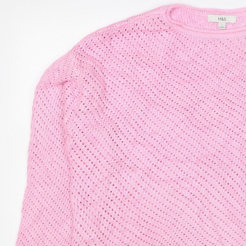 Additional view of Marks and Spencer Women Pink L Open Knit Crew Neck Jumper