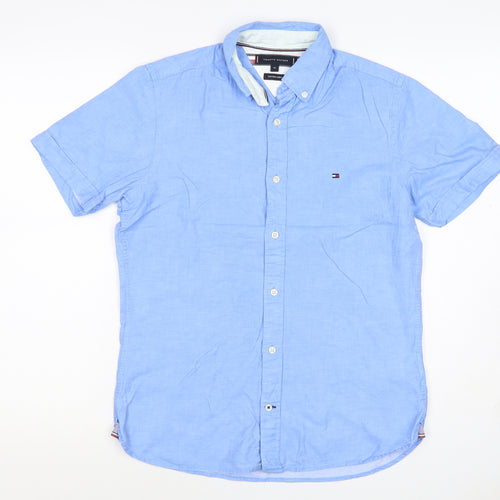 Tommy Hilfiger Men's Blue XS Cotton Linen Short Sleeve Button-Up Shirt