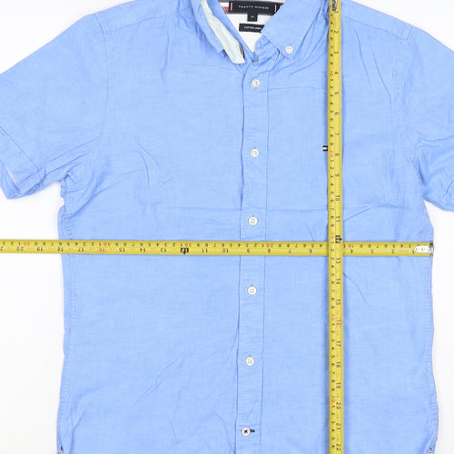 Tommy Hilfiger Men's Blue XS Cotton Linen Short Sleeve Button-Up Shirt